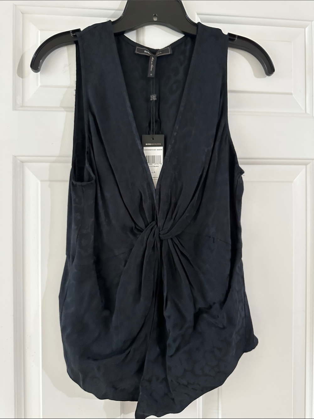 NWT BCBGMaxAzria Black Twist-Front Satin Camisole